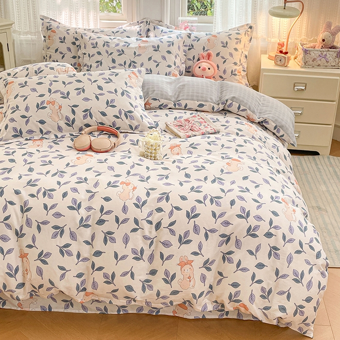 91家纺网 家纺一手货源 找家纺 世爵 2026春夏新款全棉纯棉印花小清新四件套 花园兔