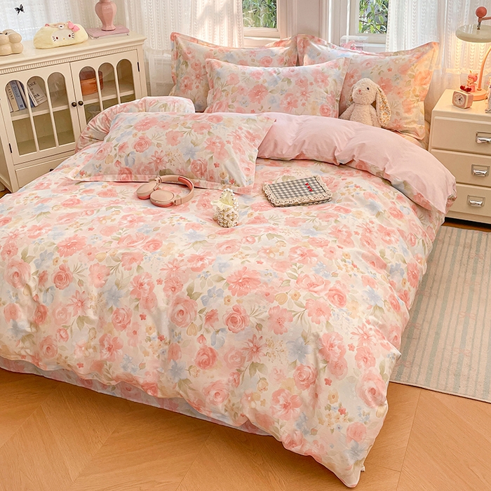 91家纺网 家纺一手货源 找家纺 世爵 2026春夏新款全棉纯棉印花小清新四件套 盛夏晚晴