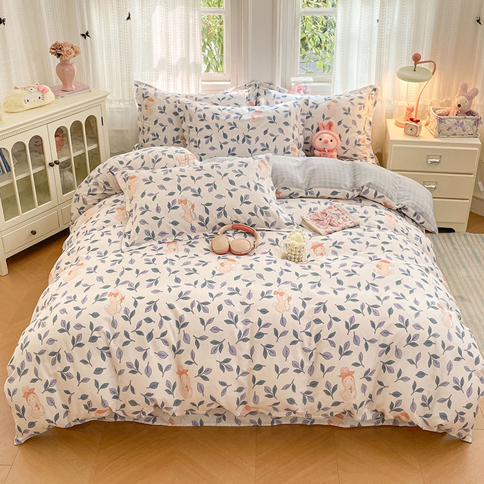 世爵 2026春夏新款全棉纯棉印花小清新四件套 花园兔