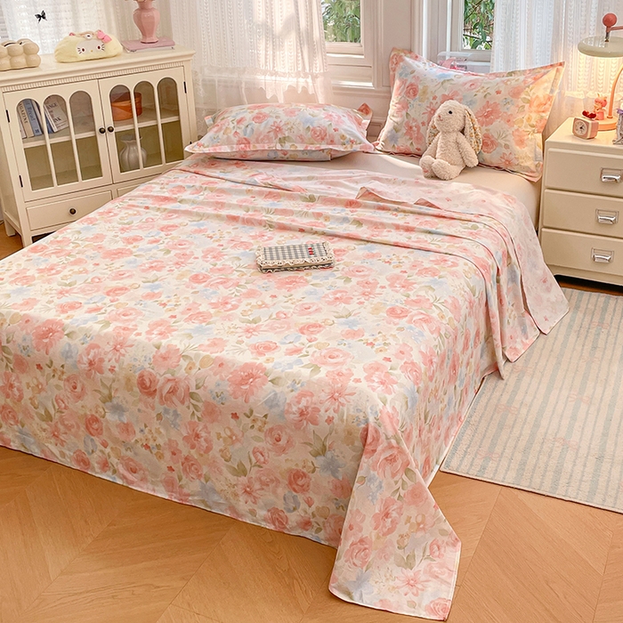 91家纺网 家纺一手货源 找家纺 世爵 2026春夏新款全棉纯棉印花小清新四件套 盛夏晚晴