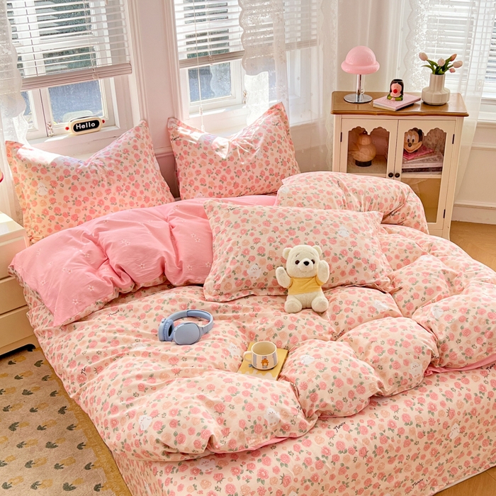 91家纺网 家纺一手货源 找家纺 世爵 2026春夏新款全棉纯棉印花小清新四件套 浓情玫瑰