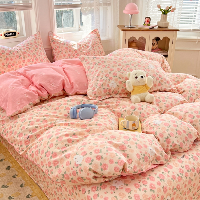 91家纺网 家纺一手货源 找家纺 世爵 2026春夏新款全棉纯棉印花小清新四件套 浓情玫瑰