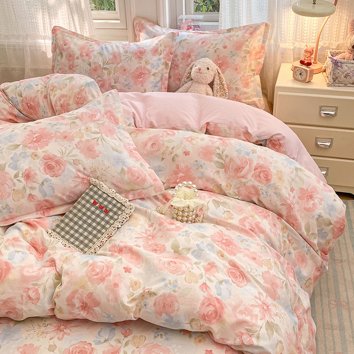 91家纺网 家纺一手货源 找家纺 世爵 2026春夏新款全棉纯棉印花小清新四件套 盛夏晚晴