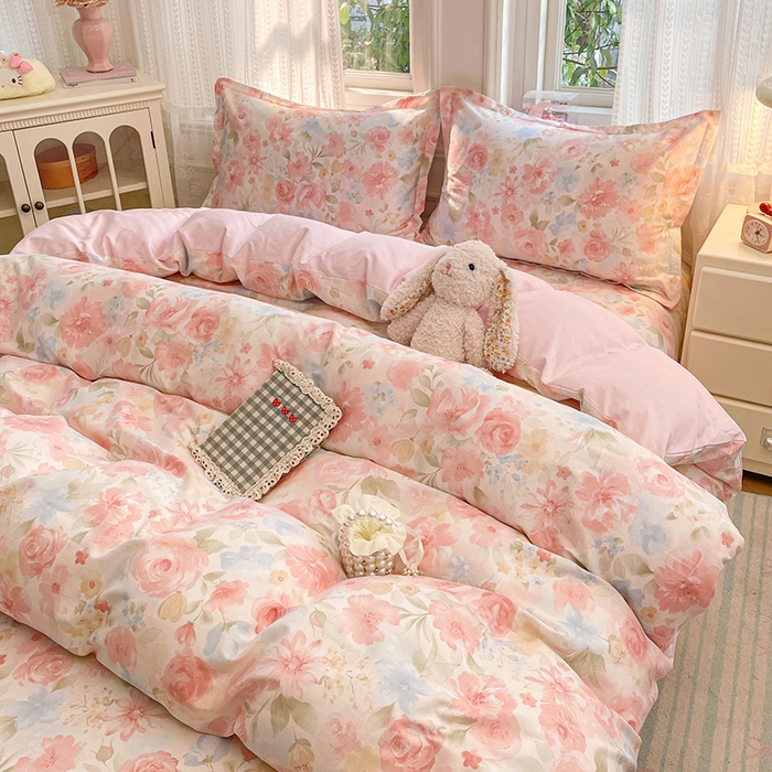 91家纺网 家纺一手货源 找家纺 世爵 2026春夏新款全棉纯棉印花小清新四件套 盛夏晚晴