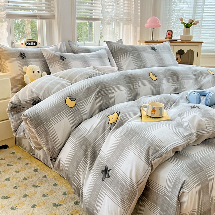 91家纺网 家纺一手货源 找家纺 世爵 2026春夏新款全棉纯棉印花小清新四件套 星空印记