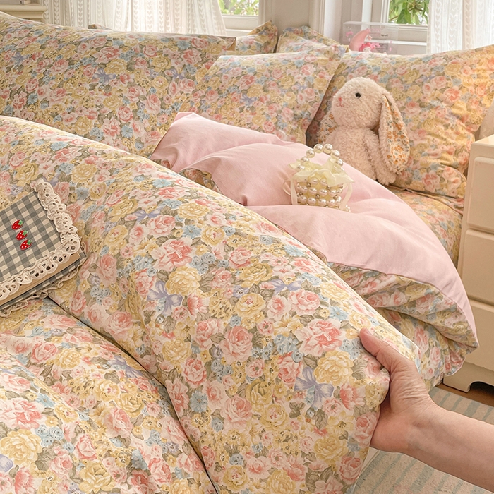 91家纺网 家纺一手货源 找家纺 世爵 2026春夏新款全棉纯棉印花小清新四件套 仙本娜