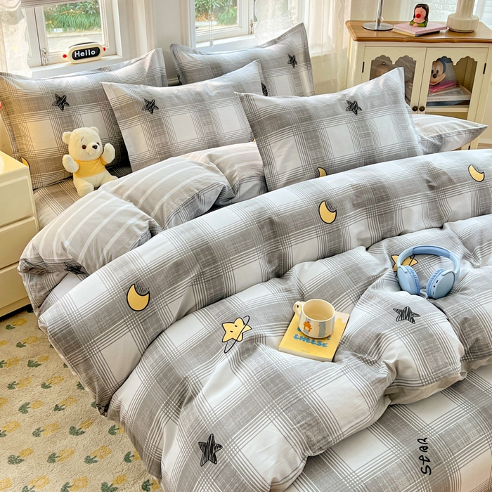 91家纺网 家纺一手货源 找家纺 世爵 2026春夏新款全棉纯棉印花小清新四件套 星空印记