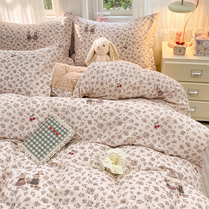 91家纺网 家纺一手货源 找家纺 世爵 2026春夏新款全棉纯棉印花小清新四件套 田园小兔