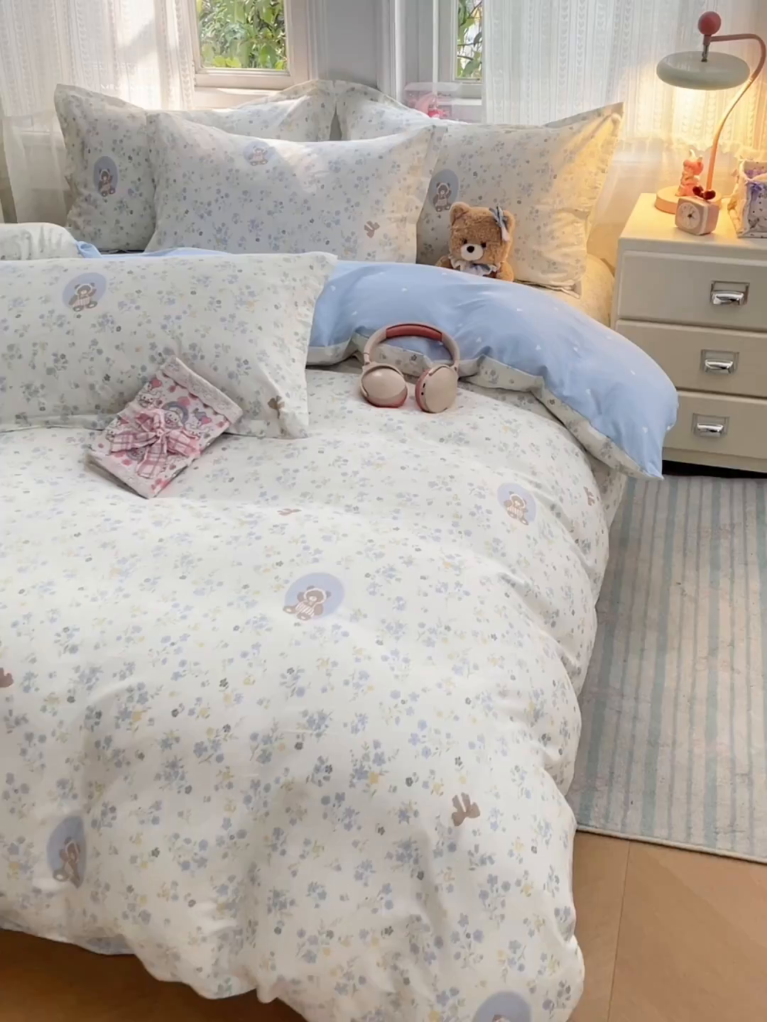 91家纺网 家纺一手货源 找家纺 世爵 2026春夏新款全棉纯棉印花小清新四件套 秘境熊宝
