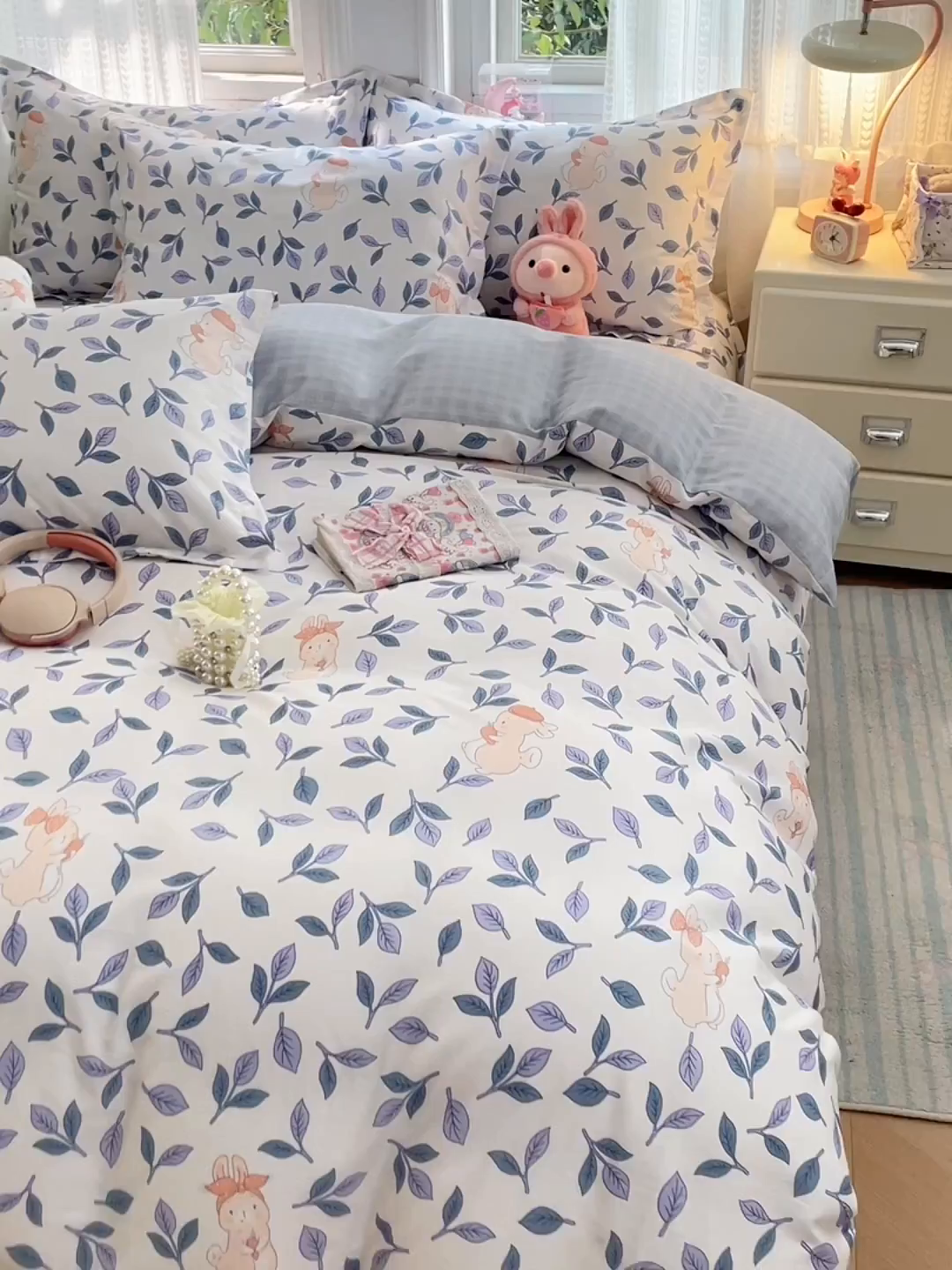 91家纺网 家纺一手货源 找家纺 世爵 2026春夏新款全棉纯棉印花小清新四件套 花园兔