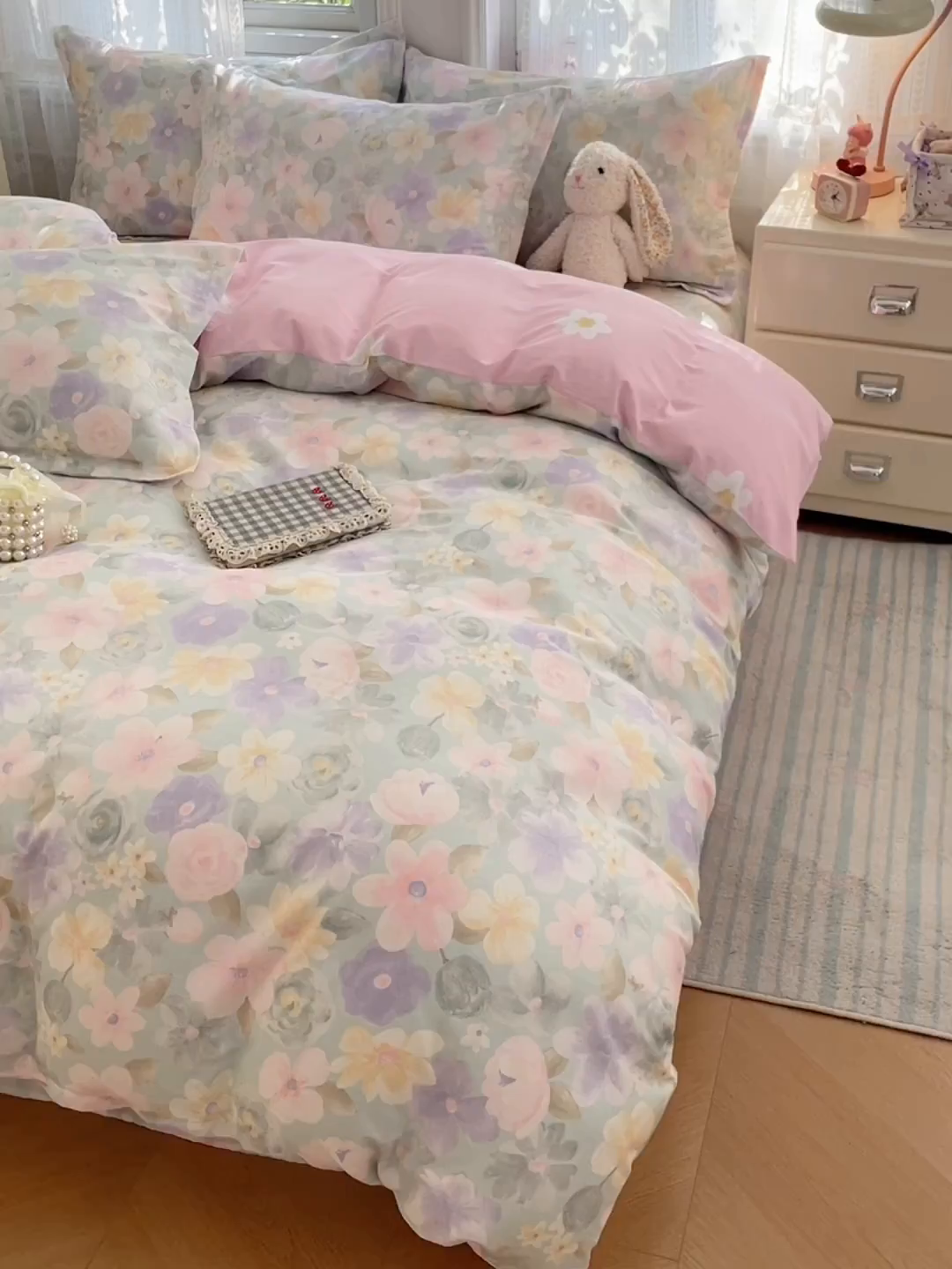 91家纺网 家纺一手货源 找家纺 世爵 2026春夏新款全棉纯棉印花小清新四件套 宁夏花苒