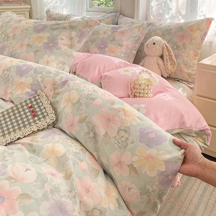 91家纺网 家纺一手货源 找家纺 世爵 2026春夏新款全棉纯棉印花小清新四件套 宁夏花苒