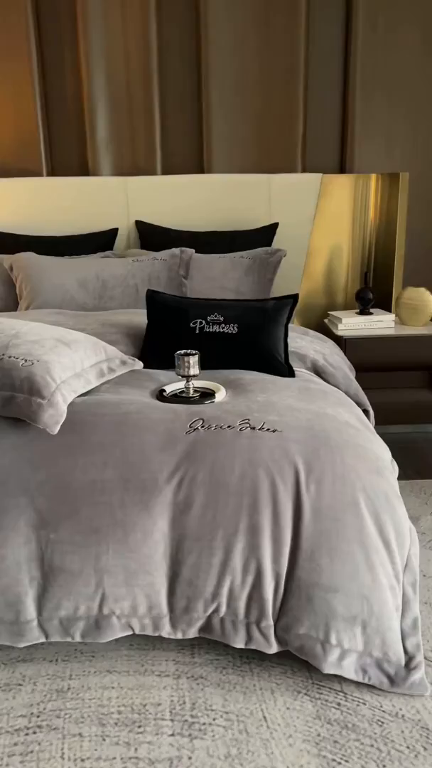 91家纺网 家纺一手货源 找家纺 时亿家居 2026新款恒温奶芙绒系列四件套-帛瑞 帛瑞-灰