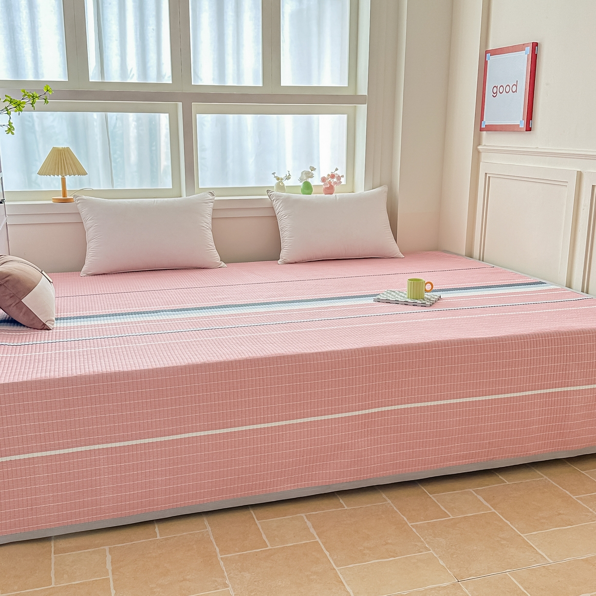 91家纺网 家纺一手货源 找家纺 手艺人家纺 2026新款水洗棉夹棉榻榻米炕盖防滑炕垫，床盖，东北大炕火炕，四季可用 KH101