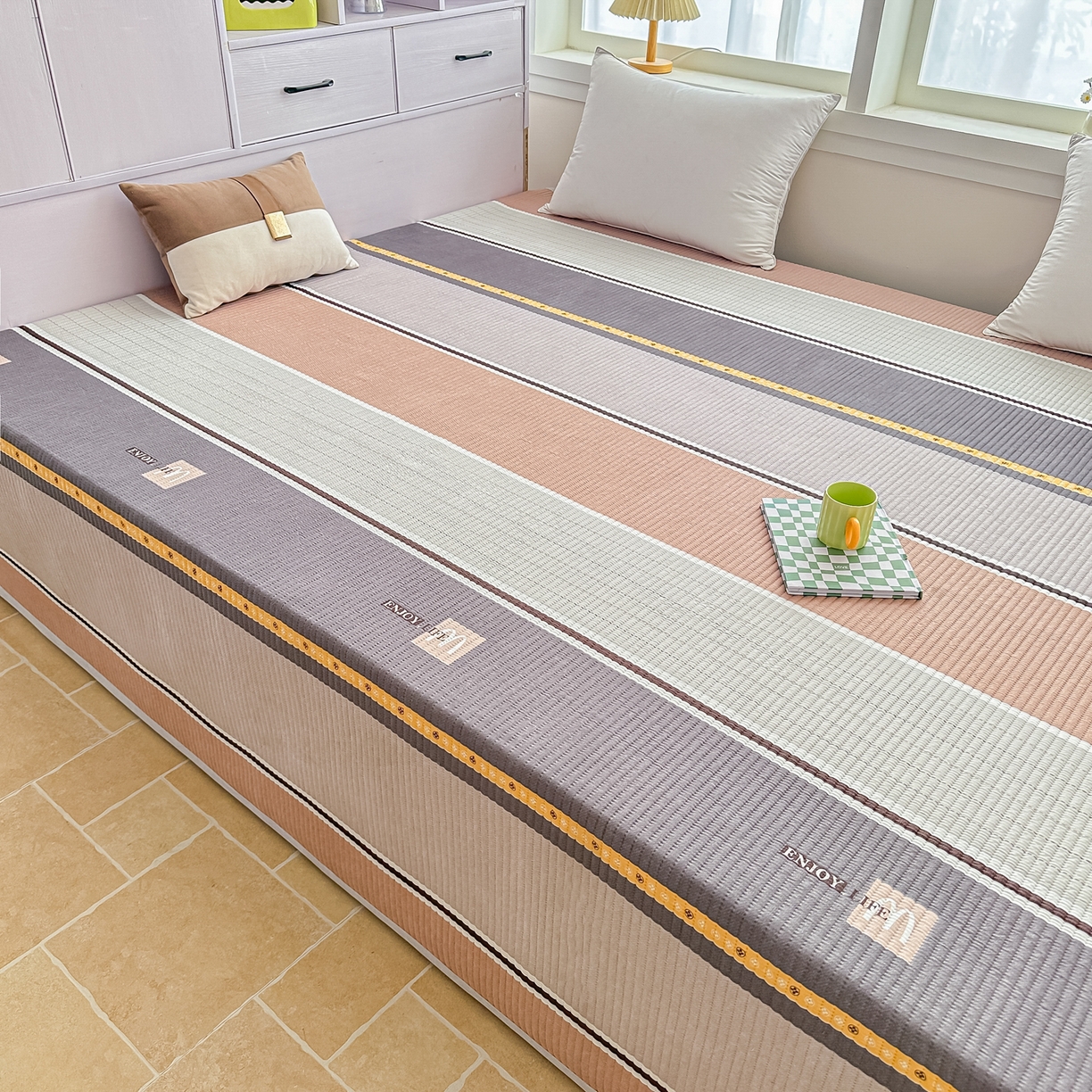 手艺人家纺 2026新款水洗棉夹棉榻榻米炕盖防滑炕垫，床盖，东北大炕火炕，四季可用 KH103