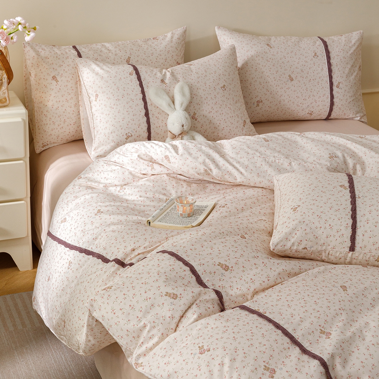 91家纺网 家纺一手货源 找家纺 （总）简宜家居（朝初家纺） 2026新款13070全棉纯棉40支斜纹蕾丝四件套