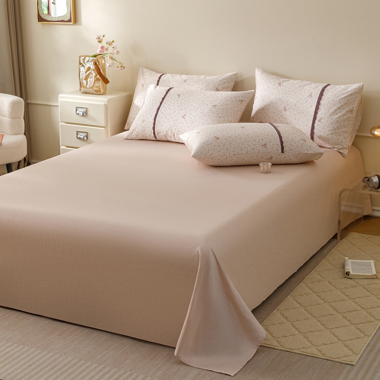 91家纺网 家纺一手货源 找家纺 （总）简宜家居（朝初家纺） 2026新款13070全棉纯棉40支斜纹蕾丝四件套