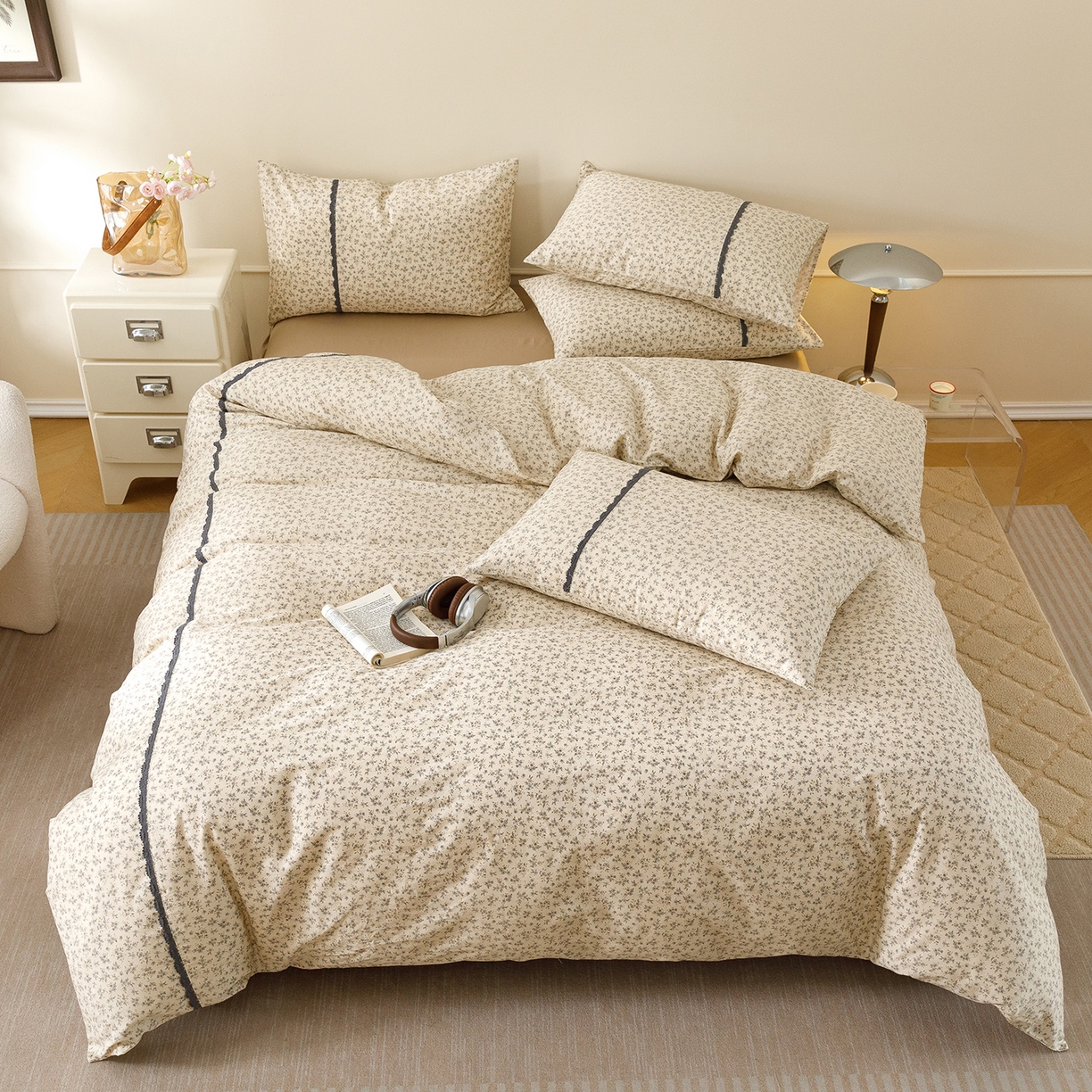 91家纺网 家纺一手货源 找家纺 简宜家居（朝初家纺） 2026新款13070全棉纯棉40支斜纹蕾丝四件套 初朵