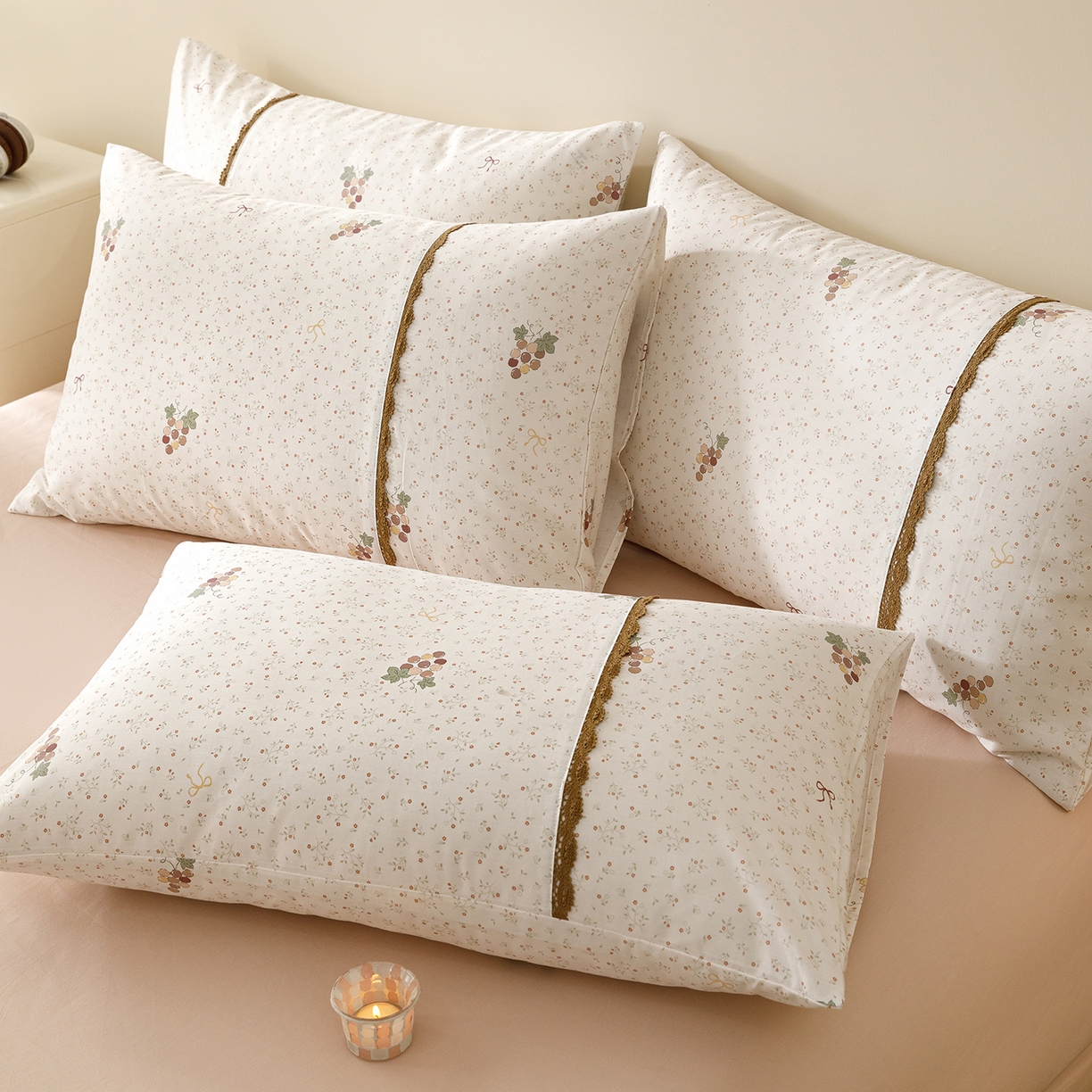 91家纺网 家纺一手货源 找家纺 简宜家居（朝初家纺） 2026新款13070全棉纯棉40支斜纹蕾丝四件套 奶白萄笺