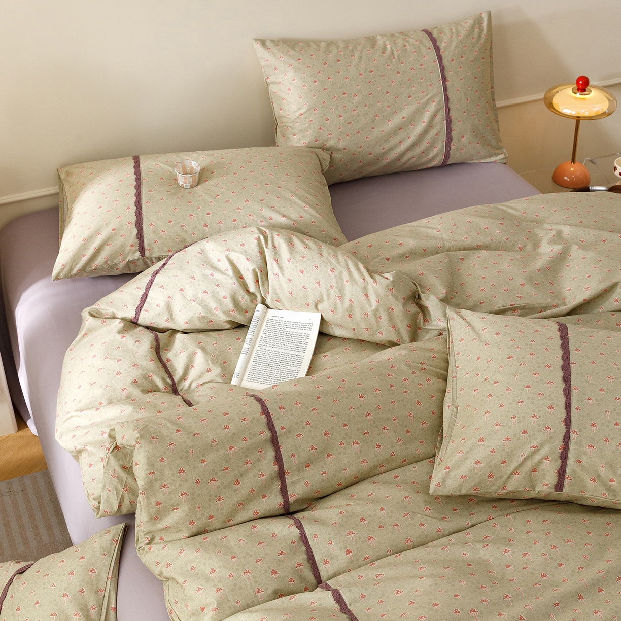 简宜家居（朝初家纺） 2026新款13070全棉纯棉40支斜纹蕾丝四件套 青柠果络