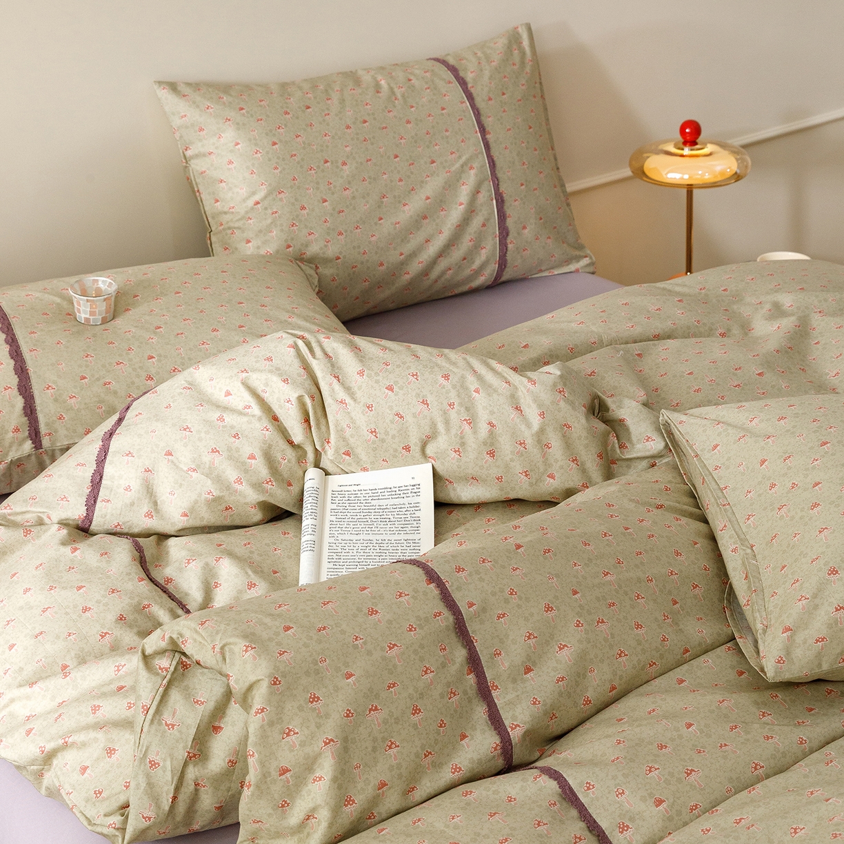 91家纺网 家纺一手货源 找家纺 简宜家居（朝初家纺） 2026新款13070全棉纯棉40支斜纹蕾丝四件套 青柠果络