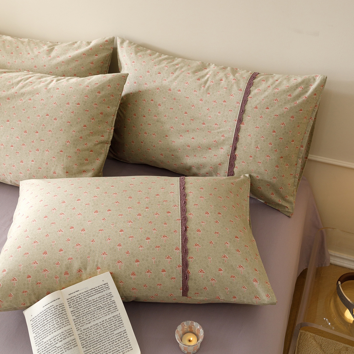 91家纺网 家纺一手货源 找家纺 简宜家居（朝初家纺） 2026新款13070全棉纯棉40支斜纹蕾丝四件套 青柠果络