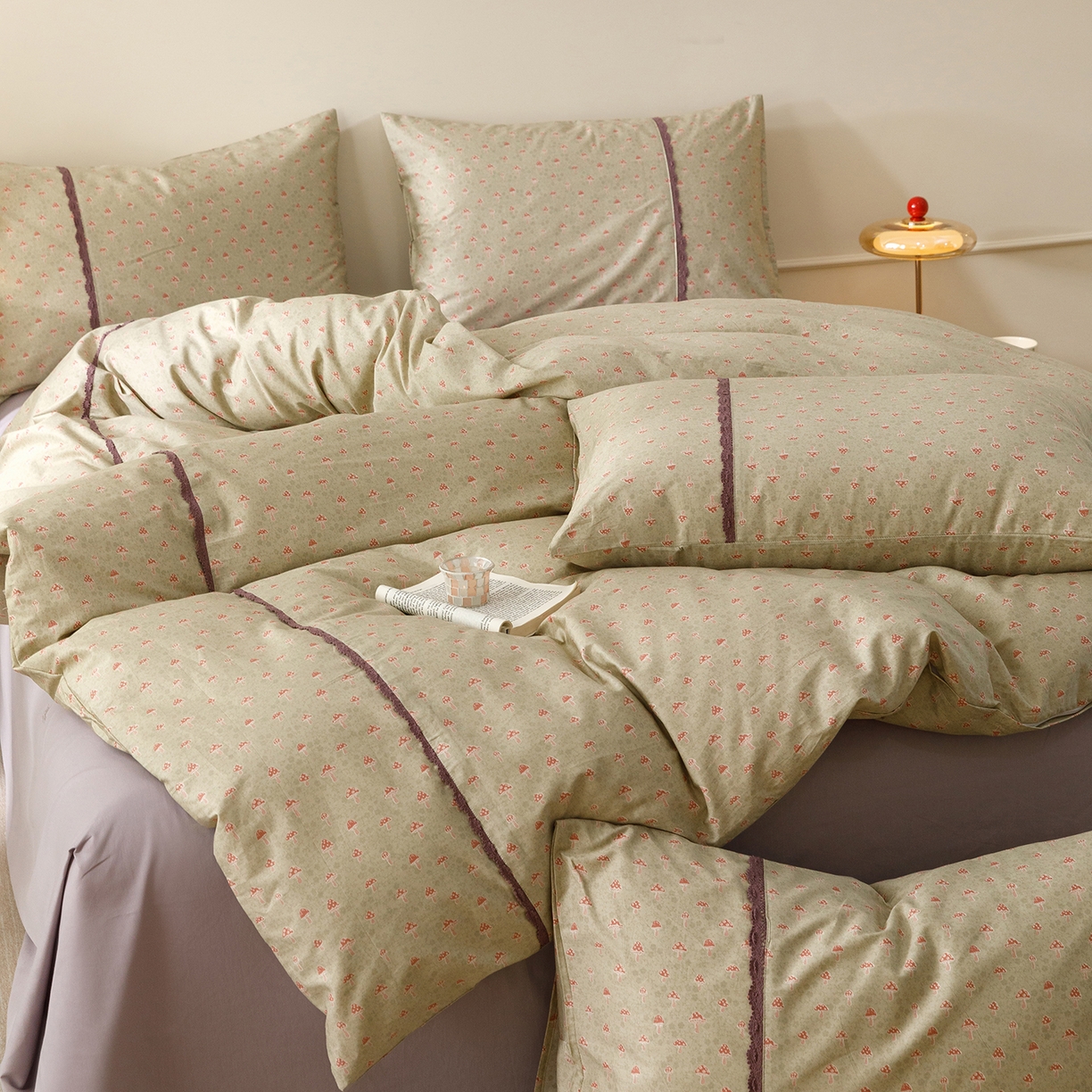 91家纺网 家纺一手货源 找家纺 简宜家居（朝初家纺） 2026新款13070全棉纯棉40支斜纹蕾丝四件套 青柠果络