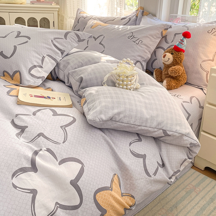 91家纺网 家纺一手货源 找家纺 世爵 2026新款全棉纯棉印花小清新单被套单品系列 梦里星光-灰