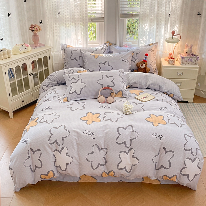 91家纺网 家纺一手货源 找家纺 世爵 2026新款全棉纯棉印花小清新单被套单品系列 梦里星光-灰