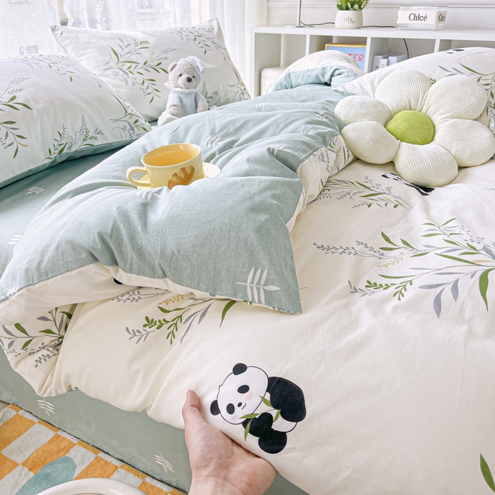 91家纺网 家纺一手货源 找家纺 世爵 2026新款全棉纯棉印花小清新单被套单品系列 竹林熊猫