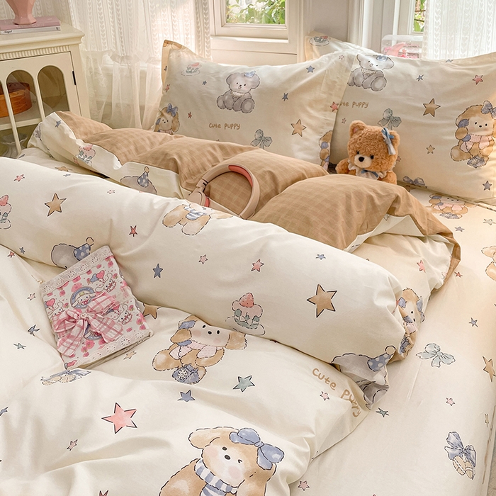 91家纺网 家纺一手货源 找家纺 世爵 2026新款全棉纯棉印花小清新单被套单品系列 宇宙小熊