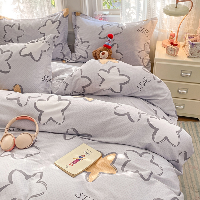 91家纺网 家纺一手货源 找家纺 世爵 2026新款全棉纯棉印花小清新单被套单品系列 梦里星光-灰