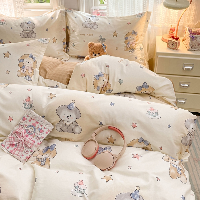 91家纺网 家纺一手货源 找家纺 世爵 2026新款全棉纯棉印花小清新单被套单品系列 宇宙小熊