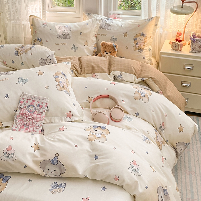 91家纺网 家纺一手货源 找家纺 世爵 2026新款全棉纯棉印花小清新单被套单品系列 宇宙小熊