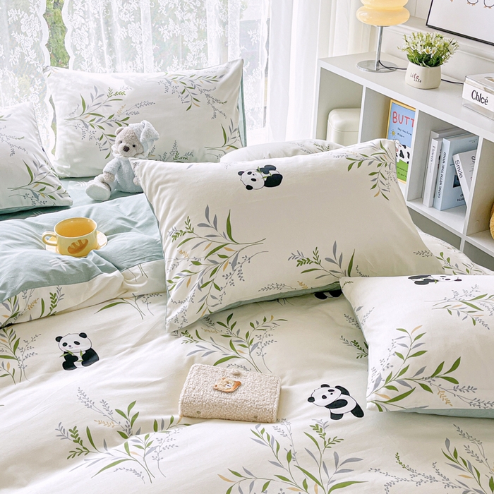 91家纺网 家纺一手货源 找家纺 世爵 2026新款全棉纯棉印花小清新单被套单品系列 竹林熊猫