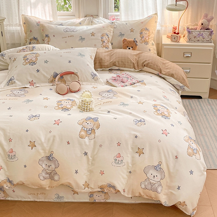 91家纺网 家纺一手货源 找家纺 世爵 2026新款全棉纯棉印花小清新单被套单品系列 宇宙小熊