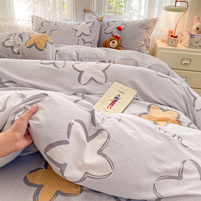 91家纺网 家纺一手货源 找家纺 世爵 2026新款全棉纯棉印花小清新单被套单品系列 梦里星光-灰