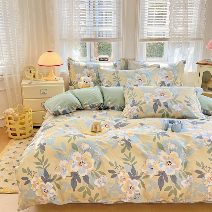 91家纺网 家纺一手货源 找家纺 世爵 2026新款全棉纯棉印花小清新单被套单品系列 木棉花-绿