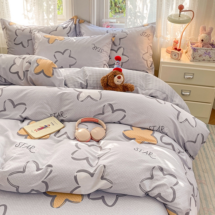 91家纺网 家纺一手货源 找家纺 世爵 2026新款全棉纯棉印花小清新单被套单品系列 梦里星光-灰