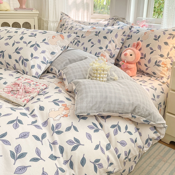 91家纺网 家纺一手货源 找家纺 世爵 2026新款全棉纯棉印花小清新单被套单品系列 花园兔