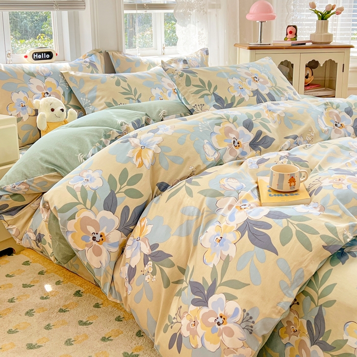 91家纺网 家纺一手货源 找家纺 世爵 2026新款全棉纯棉印花小清新单被套单品系列 木棉花-绿