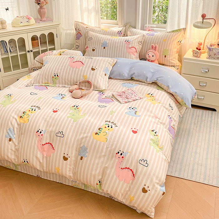 91家纺网 家纺一手货源 找家纺 世爵 2026新款全棉纯棉印花小清新单被套单品系列 恐龙乐园