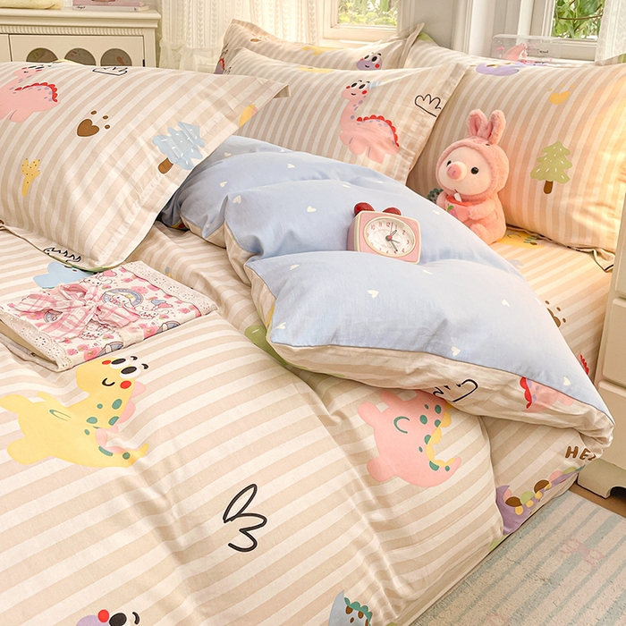 91家纺网 家纺一手货源 找家纺 世爵 2026新款全棉纯棉印花小清新单被套单品系列 恐龙乐园