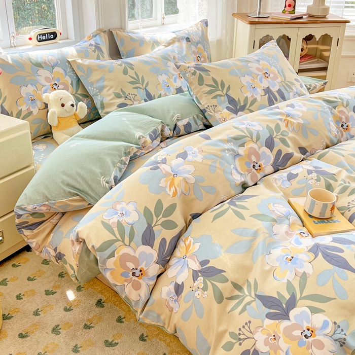 91家纺网 家纺一手货源 找家纺 世爵 2026新款全棉纯棉印花小清新单被套单品系列 木棉花-绿