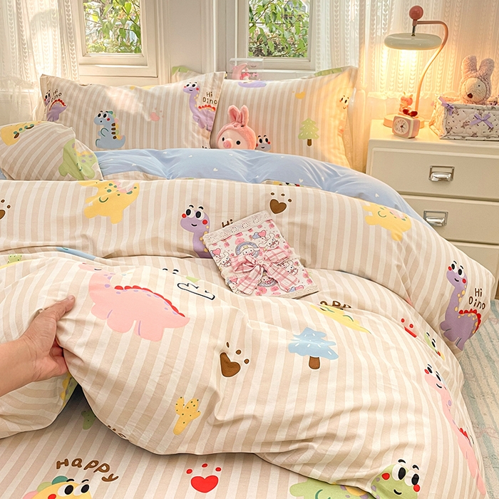 91家纺网 家纺一手货源 找家纺 世爵 2026新款全棉纯棉印花小清新单被套单品系列 恐龙乐园