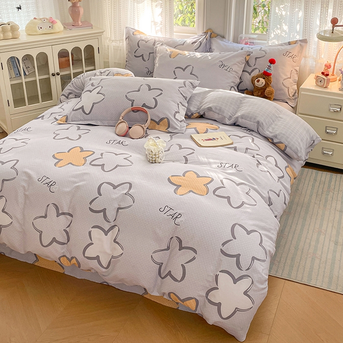 91家纺网 家纺一手货源 找家纺 世爵 2026新款全棉纯棉印花小清新单被套单品系列 梦里星光-灰