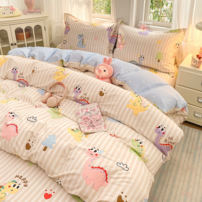 91家纺网 家纺一手货源 找家纺 世爵 2026新款全棉纯棉印花小清新单被套单品系列 恐龙乐园