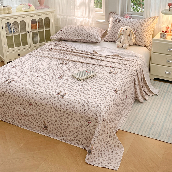 91家纺网 家纺一手货源 找家纺 世爵 2026新款全棉纯棉印花小清新单被套单品系列 田园小兔