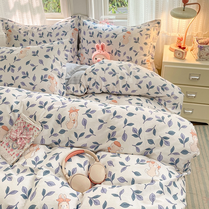 91家纺网 家纺一手货源 找家纺 世爵 2026新款全棉纯棉印花小清新单被套单品系列 花园兔