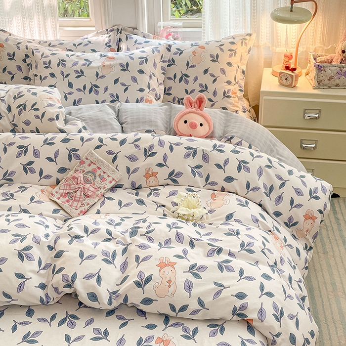 91家纺网 家纺一手货源 找家纺 世爵 2026新款全棉纯棉印花小清新单被套单品系列 花园兔